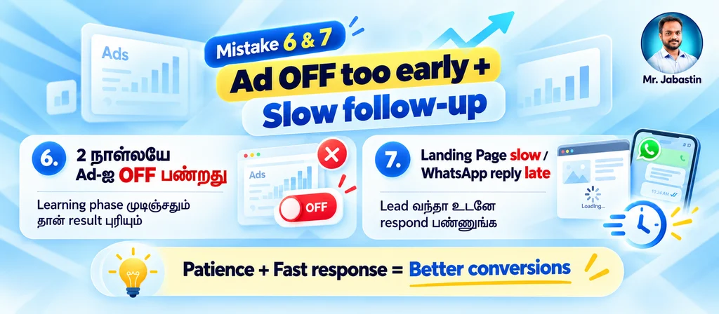 Meta Ads learning phase, slow landing page and WhatsApp response mistakes